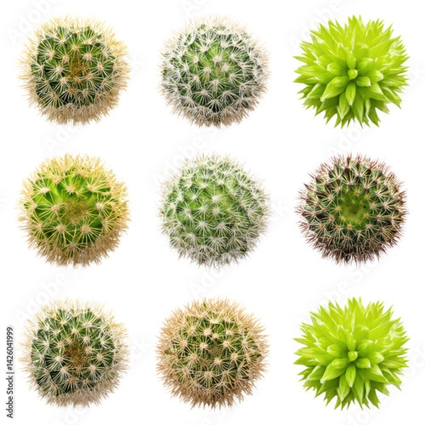 Fototapeta Diverse Close-Up of Colorful Cactus Varieties on Black Background, isolated on transparent background.