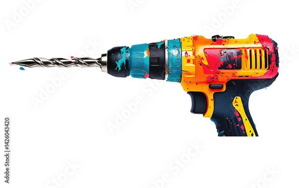 Obraz Colorful drill with a blue handle and a red tip on transparent or white background