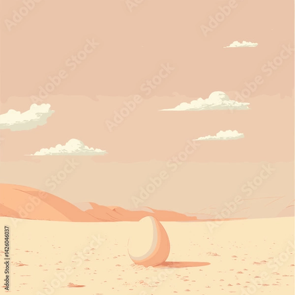 Fototapeta Lonely egg in serene desert landscape with rolling hills and clouds