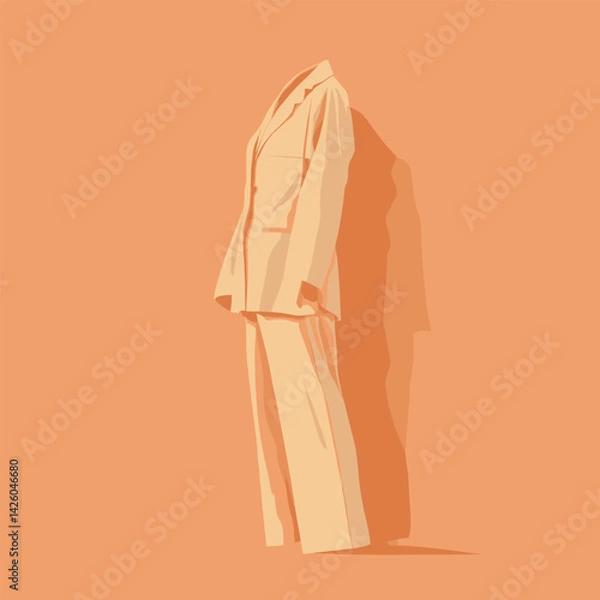 Fototapeta Minimalist abstract paper cutout featuring orange suit on neutral background