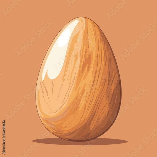 Fototapeta Wooden egg on peach background: smooth texture and reflective surface