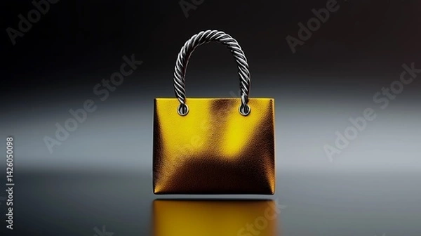 Fototapeta A shiny golden handbag with a twisted rope handle, set against a smooth gradient background