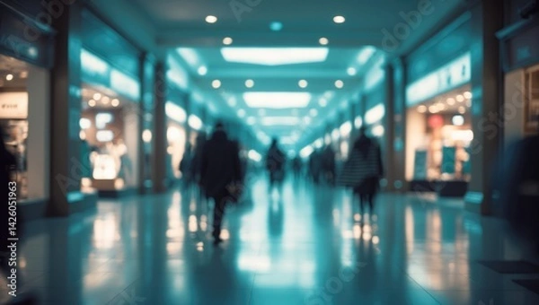 Fototapeta Abstract urban shopping corridor with bright lighting and reflective flooring