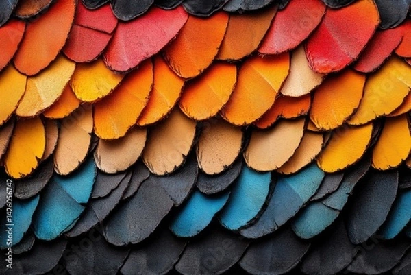 Obraz Close up view of a butterfly wing showcasing vibrant colors and intricate scale patterns