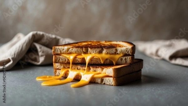 Fototapeta Closeup of toasted bread slices with melted cheese on a table