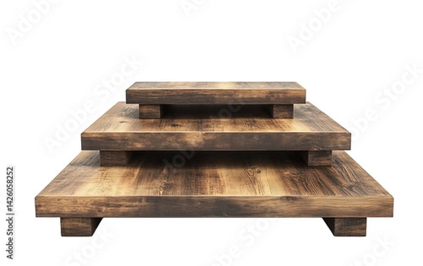 Obraz Three wooden platforms stacked on top of each other on transparent or white background