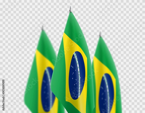 Obraz Brazilian flags isolated on checkered background. Brazilian flags isolated on checkered background. Templates of blurred flags for decoration events, holidays of Brazil. 3d vector illustration.