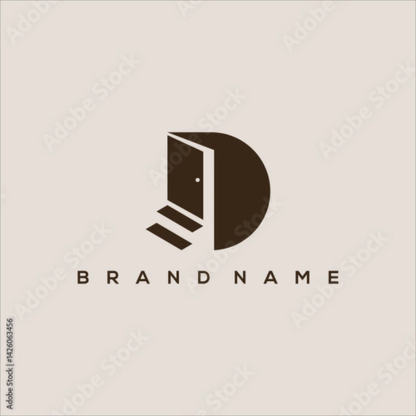 Fototapeta Initial D door and stairs vector logo