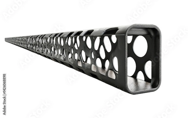 Obraz A black metal bar with a grid of holes in it on transparent or white background