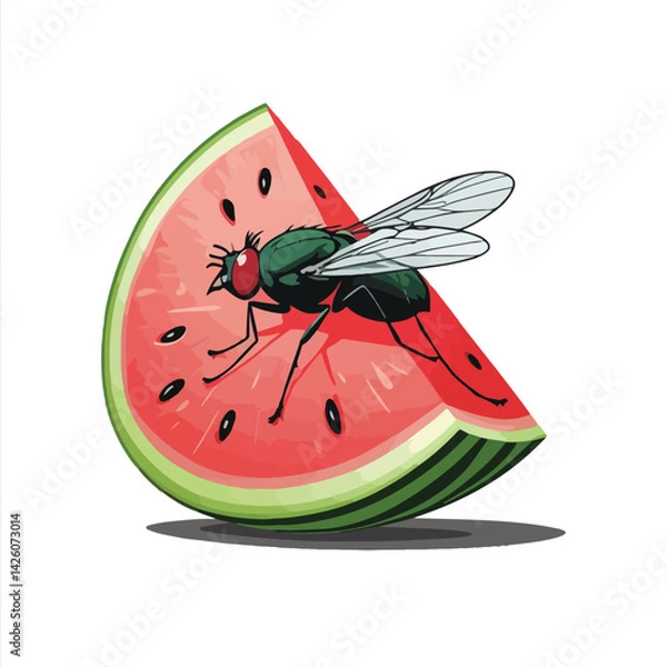 Obraz flat vector of a housefly landing on watermelon slice