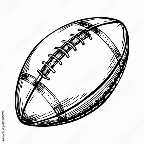 Fototapeta Hand-drawn rugby ball illustration showcasing dynamic sportsmanship in a sketch style, representing teamwork and competition in athletics.