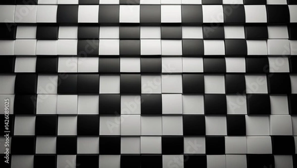Fototapeta Black and white checkerboard tiles as a seamless pattern for flooring
