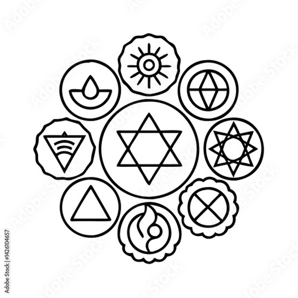 Obraz chakra symbols individual icon, chakra symbols individual line art - simple line art of chakra symbols individual, perfect for chakra symbols individual logos and icons