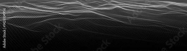 Fototapeta Dynamic wave of glowing dots. Futuristic dot wave of bright particles. Weave effect. Futuristic background for presentation design. 3d rendering.