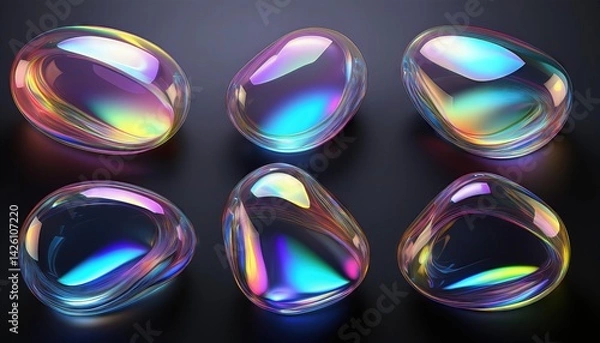 Fototapeta Iridescent Modern Design Elements A Transparent Glass Gradient, Organic Shapes in a Liquid Abstract Scene Embracing a Vibrant and Futuristic Aura, Perfect for Digital Art, Home Decor or Design