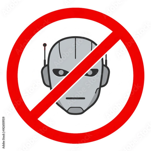 Fototapeta No Robots Warning Sign with Crossed Out Android Face
