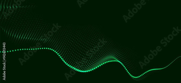 Fototapeta Abstract background with dynamic color wave. Futuristic dotted wave of bright particles. Colorful background for presentation design. Wide format 3D illustration. Weave effect.
