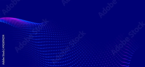 Fototapeta Abstract background with dynamic color wave. Futuristic dotted wave of bright particles. Colorful background for presentation design. Wide format 3D illustration. Weave effect.
