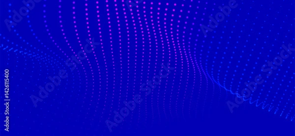 Fototapeta Abstract background with dynamic color wave. Futuristic dotted wave of bright particles. Colorful background for presentation design. Wide format 3D illustration. Weave effect.