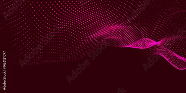 Fototapeta Abstract background with dynamic color wave. Futuristic dotted wave of bright particles. Colorful background for presentation design. Wide format 3D illustration. Weave effect.
