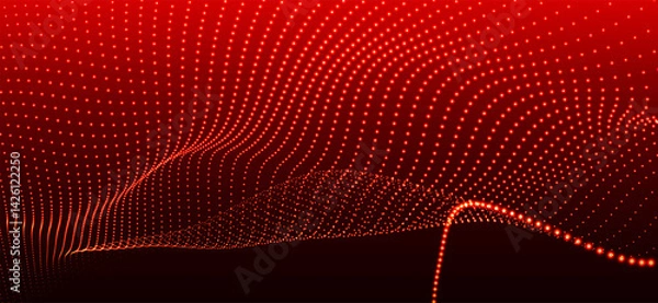 Fototapeta Abstract background with dynamic color wave. Futuristic dotted wave of bright particles. Colorful background for presentation design. Wide format 3D illustration. Weave effect.
