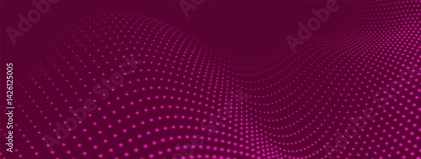 Fototapeta Abstract background with dynamic color wave. Futuristic dotted wave of bright particles. Colorful background for presentation design. Wide format 3D illustration. Weave effect.