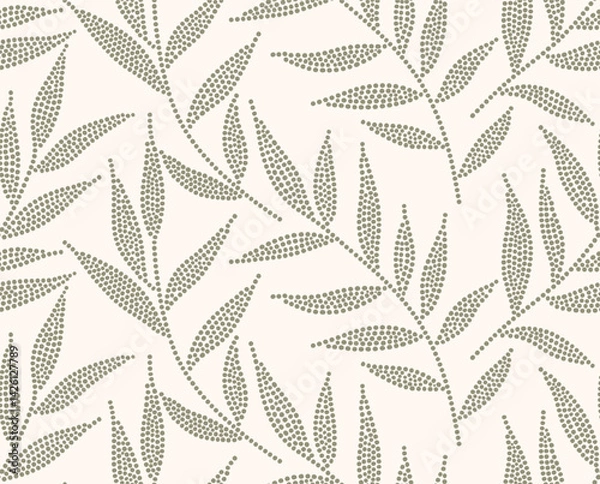 Fototapeta Abstract floral background with palm leaves seamless pattern with dotted flat style.