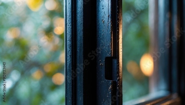 Fototapeta The corner of the window panel in a modern house design