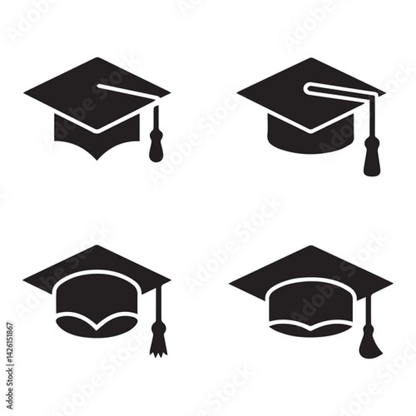 Fototapeta modern black graduation cap icon set vector silhouette isolated on white background
