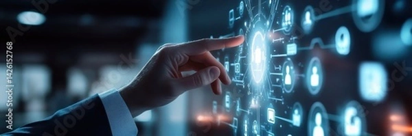 Fototapeta Interactive digital interface with interconnected data points (1)