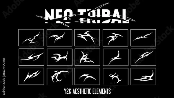Obraz Set of neo tribal y2k aesthetic vector elements