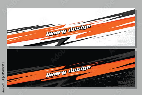 Obraz Car livery with geometric line shape, car wrap vector, Abstract line graphic design for wrapping vehicle in orange color EPS 10