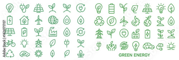 Fototapeta Set of web icons featuring line style designs focused on sustainability and green energy concepts