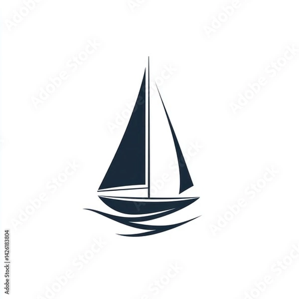 Fototapeta Sailing yacht on ocean waves, calm sea background; nautical design