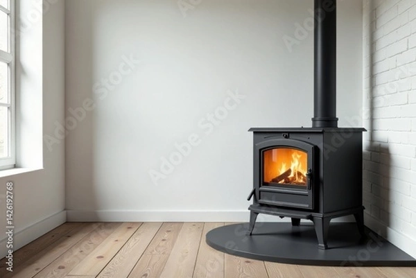 Fototapeta Cozy Corner Fireplace A Warm and Inviting Room Setting with a Wood Burning Stove