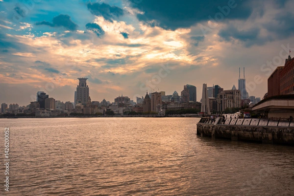 Obraz Shanghai city skyline seen from water at sunset, China