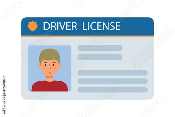 Fototapeta The identification card of the male car driver with a photo. Plastic identification card. Vector illustration of the identity document of the driver of the vehicle. A business card that demonstrates 