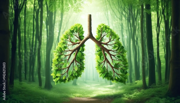 Fototapeta Lungs formed by leaves and tree branches in forest. Concept of environment and ecology. Lung of the Earth
