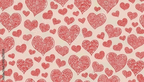 Fototapeta Delicate Vector Seamless Heart Pattern in Soft Red Tones on Light Background, Perfect for Digital Art, Home Decor, or Design Inspiration