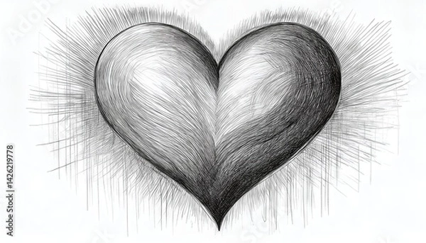 Fototapeta Pencil Drawn Heart Isolated on White Background A Charming Sketch of Love in Soft Shadows and Subtle Textures, Embracing the Warmth of Monochrome Artistry.
