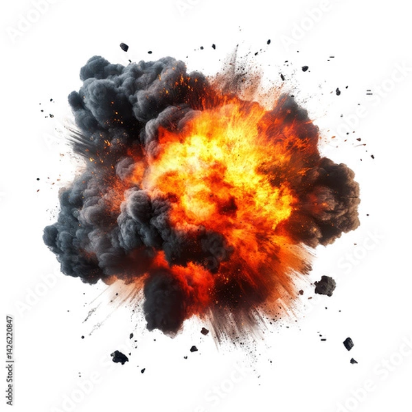 Fototapeta Explosion creates a massive fireball and shockwave in a dramatic display of energy and destruction
