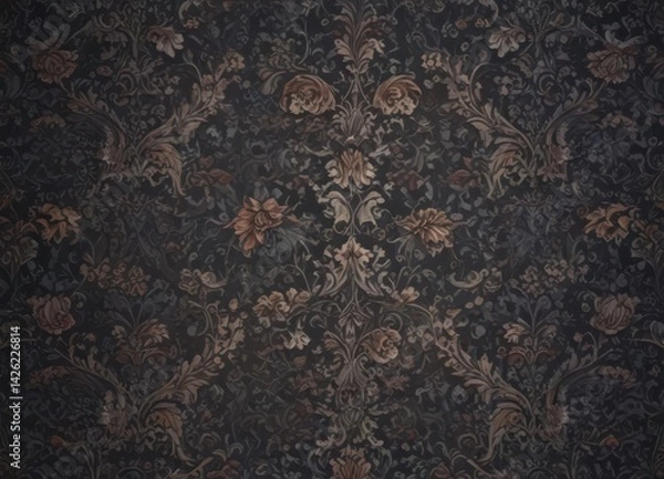 Fototapeta Subtle gothic damask, deep hues, intricate floral repeat, repeat pattern, design, background
