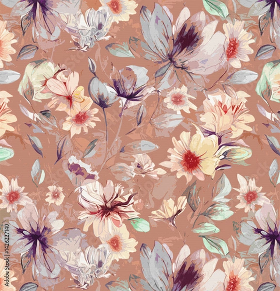 Fototapeta Seamless Floral Pattern with Leaves and Textures