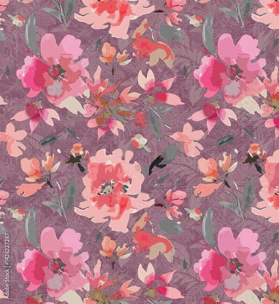 Fototapeta Seamless Floral Pattern with Leaves and Textures