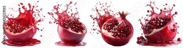 Obraz A 3D pomegranate juice splash icon displayed on a transparent background, with a deep red liquid splash in motion, creating a dynamic and bold visual.