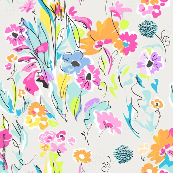 Obraz funky flower drawing ~ seamless print