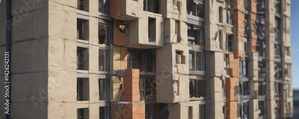 Fototapeta Interlocking modular building blocks, close-up view , closeup, structure