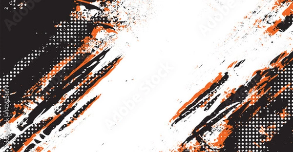 Fototapeta Abstract Black and Orange Grunge Texture Background with Halftone Dots for Modern Designs, Posters, and Creative Projects - High-Resolution Vector Illustration