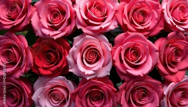 Fototapeta Small, evenly spaced roses in a repeating grid , floral, botanical