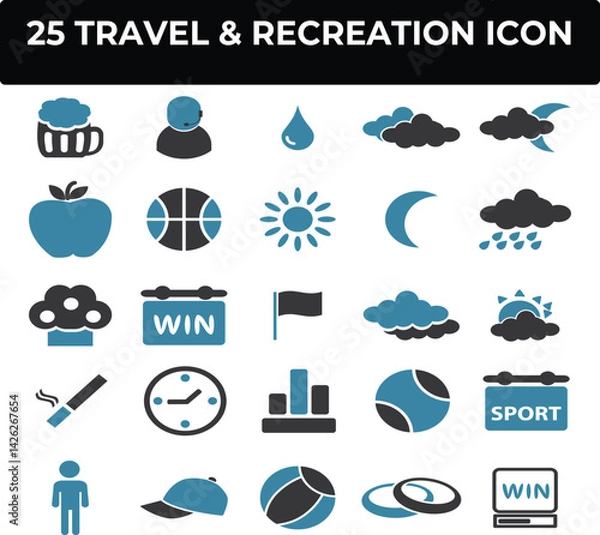 Obraz Twenty five travel and recreation icons perfect for websites brochures and travel guides